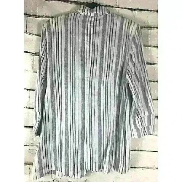 NWT Ellen Tracy Women Sz M White Black Striped Long Sleeve 1 Button Blazer Linen - Picture 2 of 7